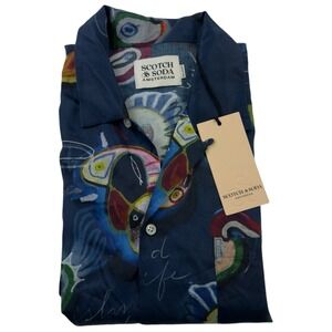 Scotch & Soda Island Shirt Blue Abstract Tencel Relaxed Fit Men's Size XL NWT
